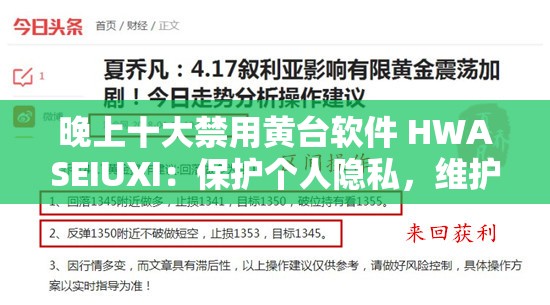 晚上十大禁用黄台软件 HWASEIUXI：保护个人隐私，维护网络安全