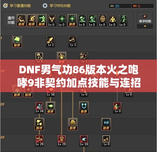 DNF男气功86版本火之咆哮9非契约加点技能与连招全攻略