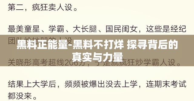 黑料正能量-黑料不打烊 探寻背后的真实与力量