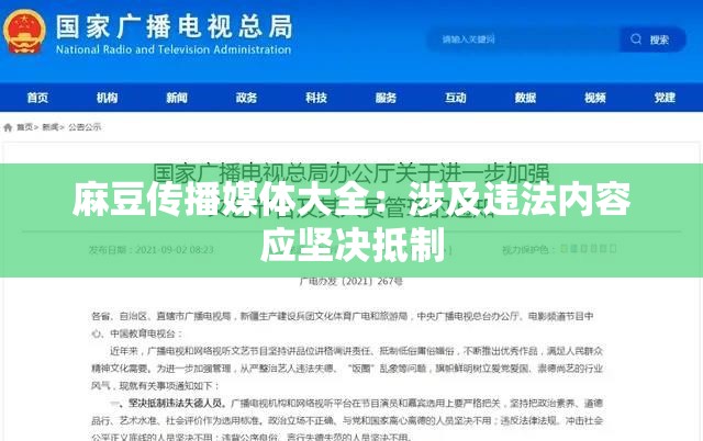 麻豆传播媒体大全：涉及违法内容应坚决抵制