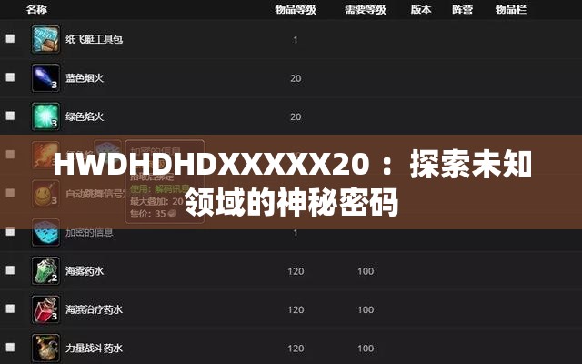 HWDHDHDXXXXX20 ：探索未知领域的神秘密码