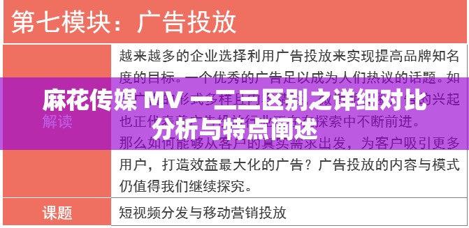 麻花传媒 MV 一二三区别之详细对比分析与特点阐述