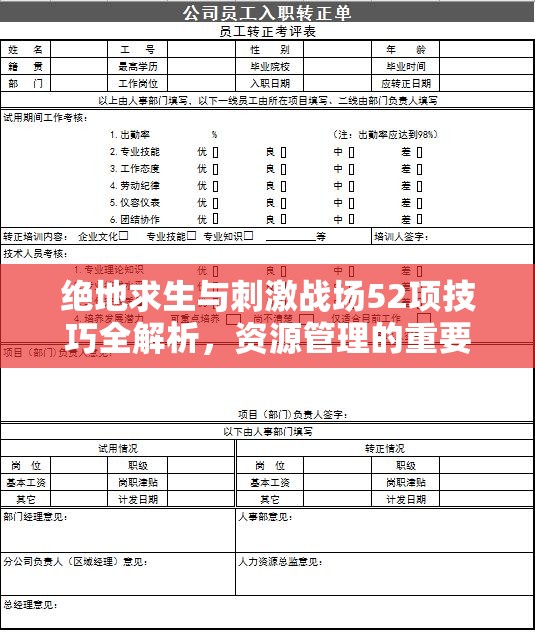 绝地求生与刺激战场52项技巧全解析，资源管理的重要性、实践及双游戏攻略