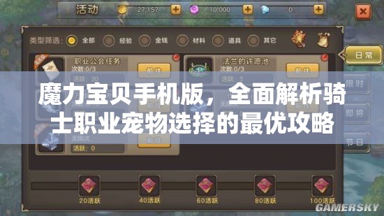 魔力宝贝手机版，全面解析骑士职业宠物选择的最优攻略