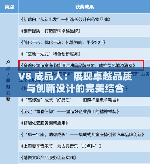 V8 成品人：展现卓越品质与创新设计的完美结合