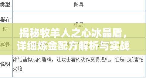 揭秘牧羊人之心冰晶盾，详细炼金配方解析与实战效果深度评测