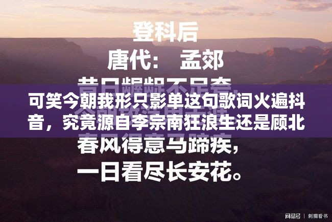 可笑今朝我形只影单这句歌词火遍抖音，究竟源自李宗南狂浪生还是顾北笙鹤梓渊翻唱版？