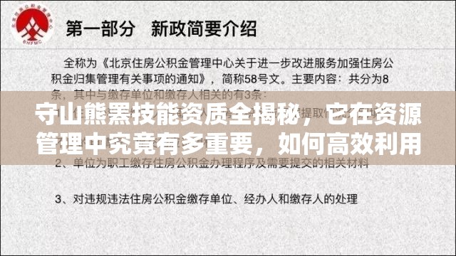 守山熊罴技能资质全揭秘，它在资源管理中究竟有多重要，如何高效利用？