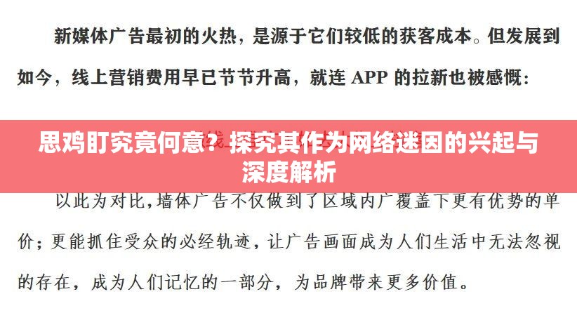 思鸡盯究竟何意？探究其作为网络迷因的兴起与深度解析