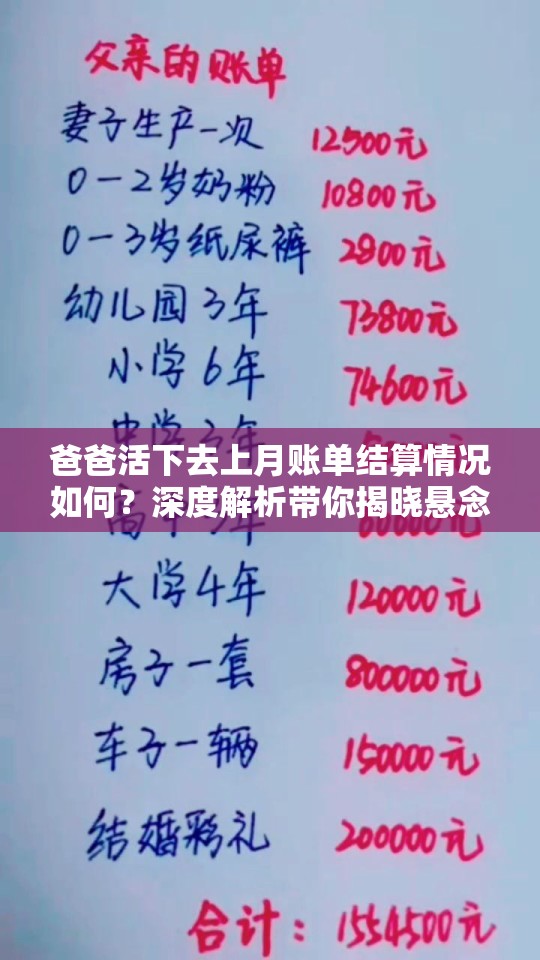 爸爸活下去上月账单结算情况如何？深度解析带你揭晓悬念！