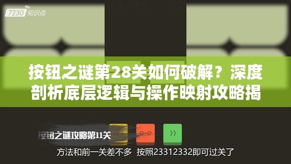 按钮之谜第28关如何破解？深度剖析底层逻辑与操作映射攻略揭秘