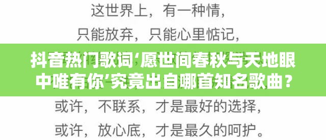 抖音热门歌词‘愿世间春秋与天地眼中唯有你’究竟出自哪首知名歌曲？