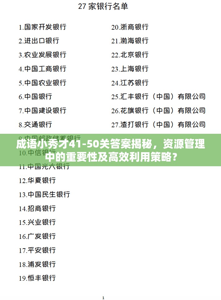 成语小秀才41-50关答案揭秘，资源管理中的重要性及高效利用策略？