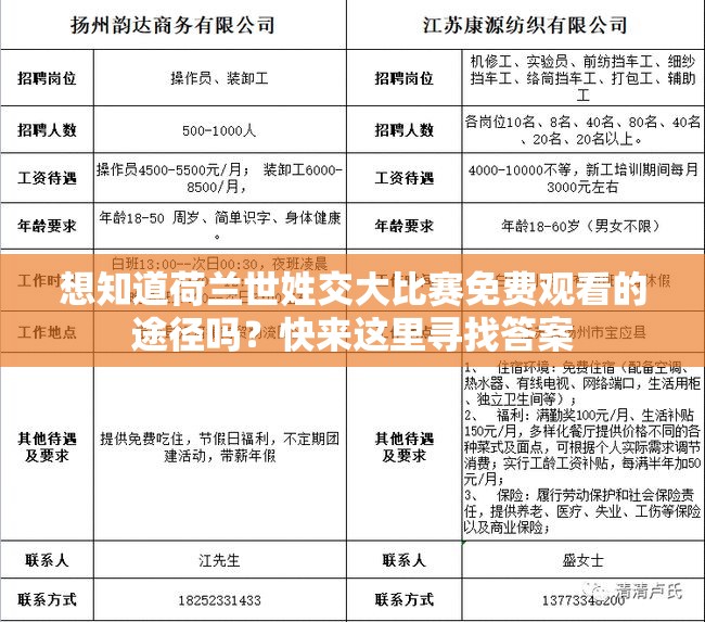 想知道荷兰世姓交大比赛免费观看的途径吗？快来这里寻找答案